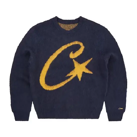 C Star Mohair Knit Sweatshirt Navy